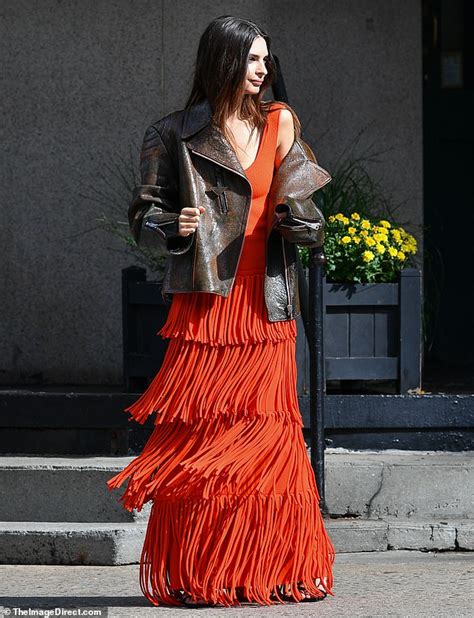 Emily Ratajkowski Turns Heads In Red Fringed Frock During Nyc