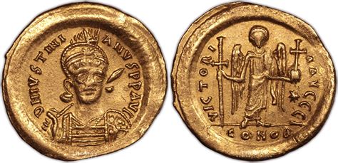 Byzantine 527 565 Justinian I Gold Solidus Constantinople Pedigree