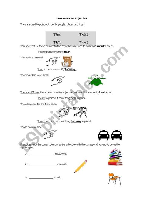 Demonstrative Adjectives Esl Worksheet By Vramirezv58