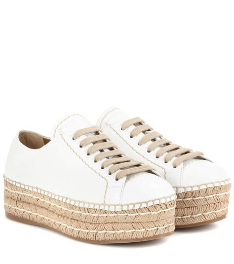 Prada Leather Espadrille Platform Sneakers In White Lyst