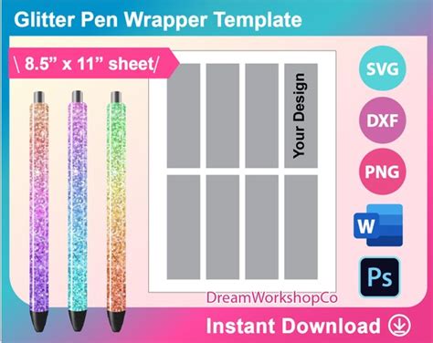 Glitter Pen Wrapper Template Glitter Pen Box Template Svg Etsy