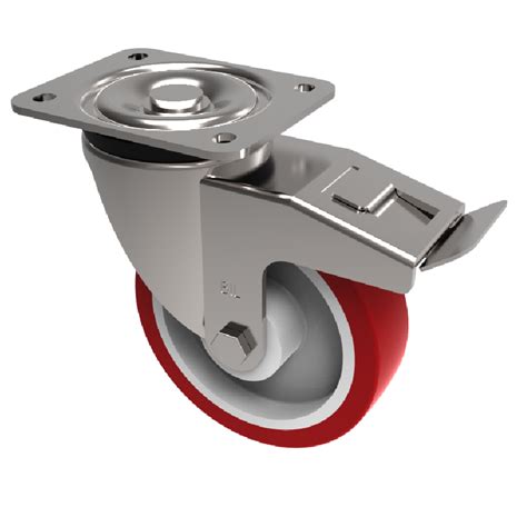 Polyurethane Nylon Plate Swivel Braked Castor 200mm 700kg Load