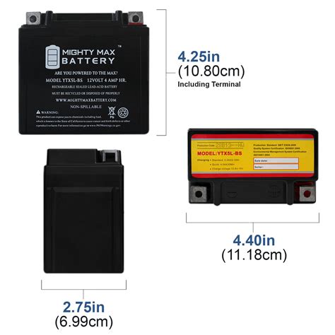 Mighty Max YTX5L BS Replacement Battery For CTX5L BS Yamaha Motorcycle