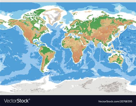 Physical map of earth detailed topographic world Vector Image