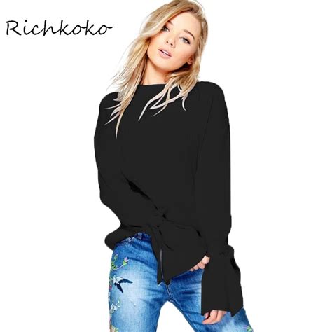 RichKoKo 2017 Chandail De Mode Femmes Casual Solide 2 Couleurs Flare