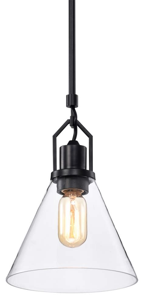 Light Matte Black Mini Pendant With Clear Cone Glass Shade