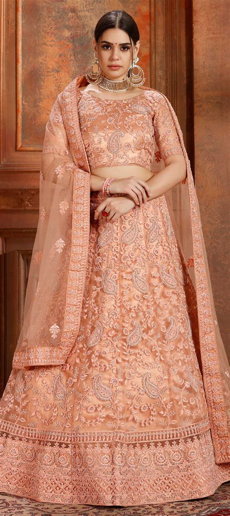 Bridal Festive Wedding Pink And Majenta Color Net Fabric Lehenga