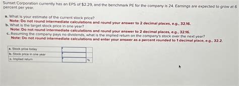 Solved Sunset Corporation Currently Has An EPS Of 2 29 And Chegg