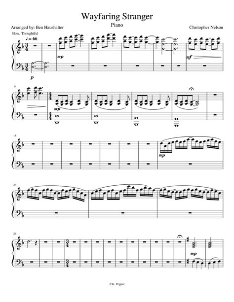 Wayfaring Stranger Sheet Music For Piano Solo