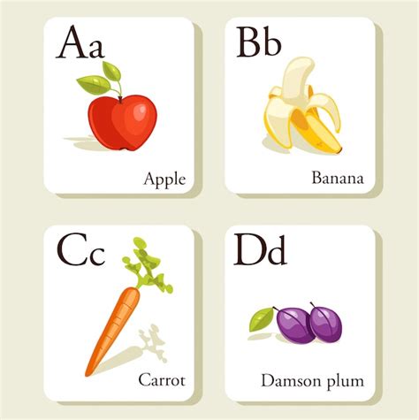 Fruits and vegetables alphabet cards | Premium Vector