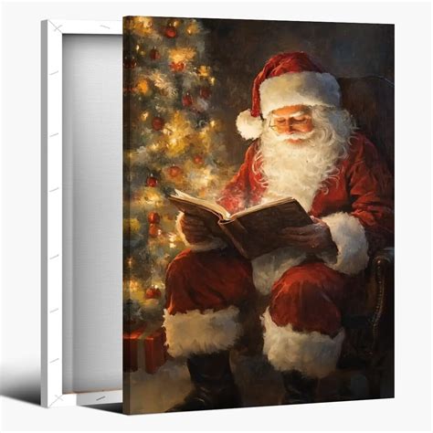 AAzaqTin Vintage Christmas Wall Art Santa Claus Reading Book Poster