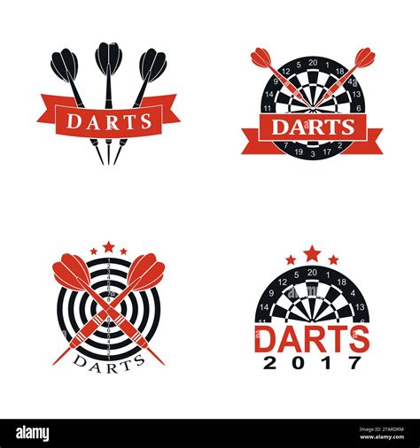 Darts Set Labels Sports Emblem And Symbol Isolated On White Background