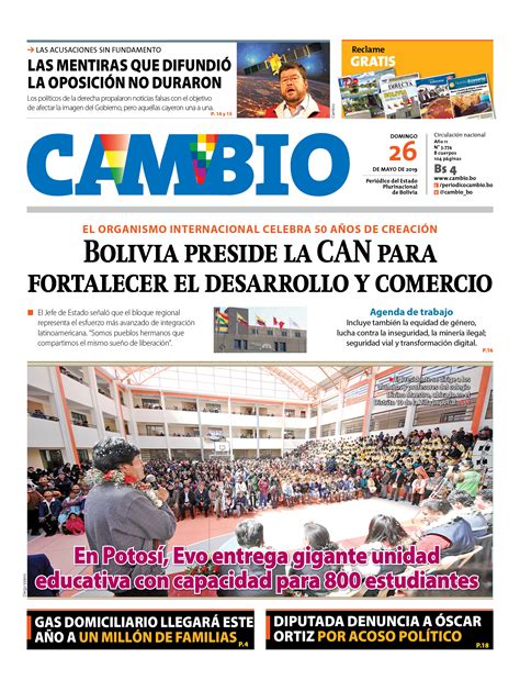 Portadas De Periódicos De Bolivia Del Domingo 26 De Mayo De 2019 Eju Tv