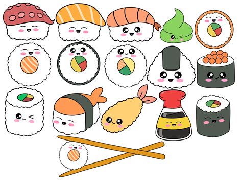 Sushi Kawaii Clipart Bundle Cute Sushi Clip Art Onigiri, 04/18/2024