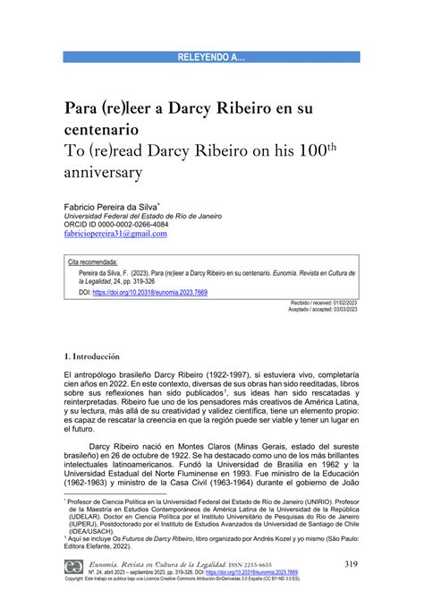 PDF Para Re Leer A Darcy Ribeiro En Su Centenario