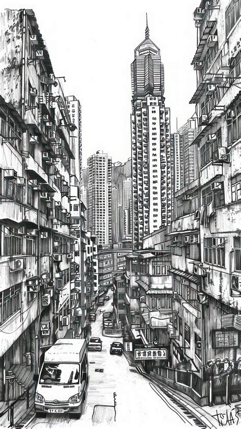 Ink Drawing Hong Kong Transportation Free Photo Illustration Rawpixel