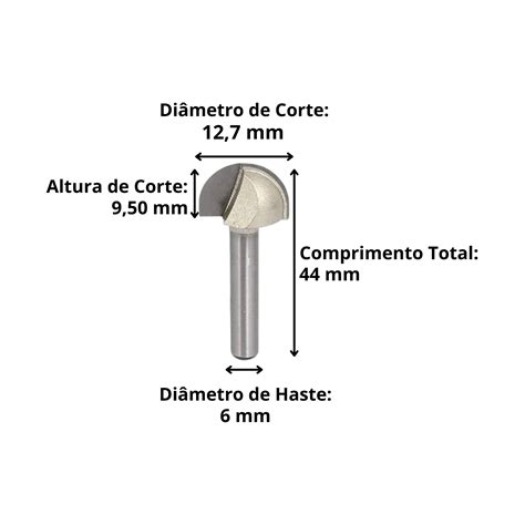 Fresa Ball Nose Ponta Redonda Para Madeira 6mm X 1 2 12 7mm código