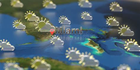 Localidade De Miami E Cone Do Tempo Parcialmente Nublado No Mapa