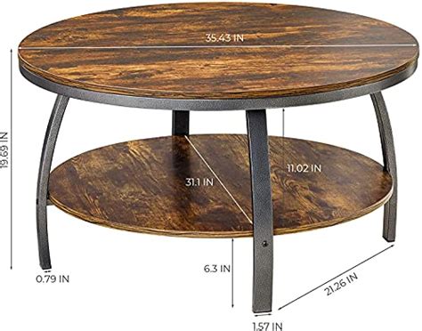 GreenForest 35 4 Inch Round Coffee Table 2 Tier Large Size Industrial