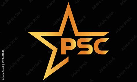 Psc Golden Luxury Star Icon Three Letter Logo Design Vector Template