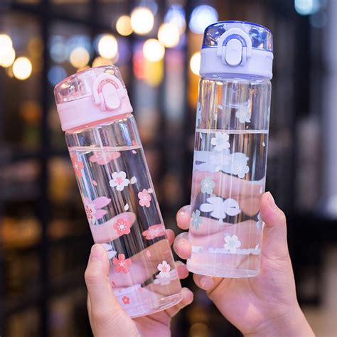 Kawaii Sakura Glass Bottle 380ml Bottle Trendy Water Bottles Cute Water Bottles