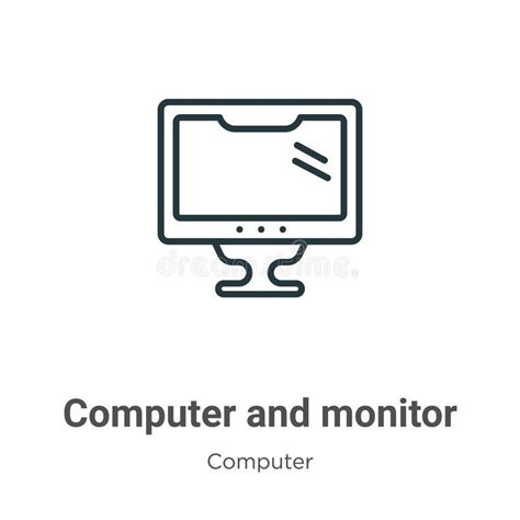 Computer And Monitor Outline Vector Icon Thin Line Black Computer And