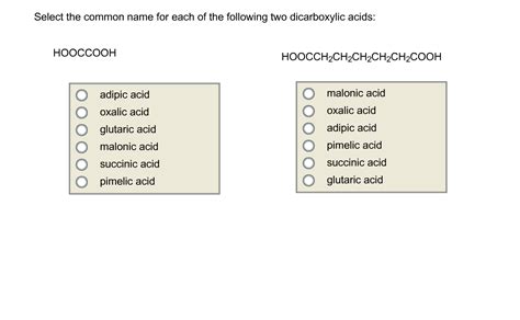 Solved Select The Common Name For Each Of The Following T Chegg