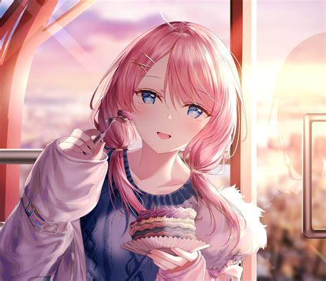 Download Aesthetic Anime Girl Eating Cake PFP Wallpaper | Wallpapers.com