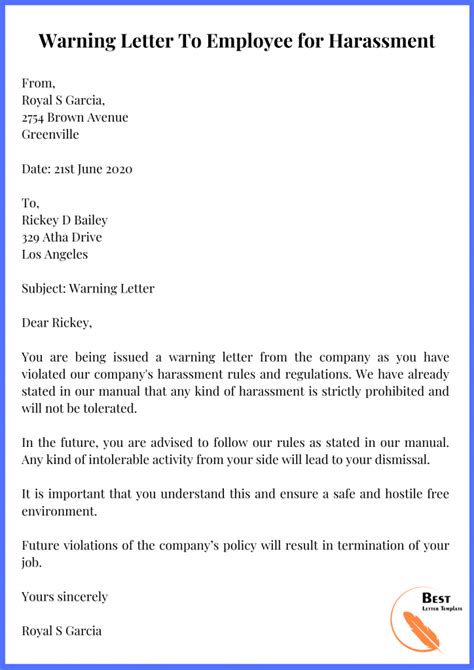 Warning Letter Template Format Sample And Example In Pdf And Word