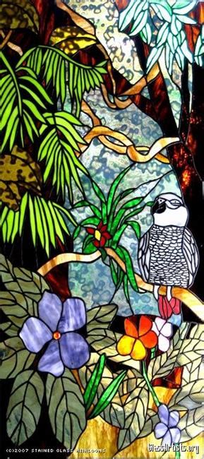 African Grey Parrot Stained Glass Window Panel - by Phil Petersen from Gallery