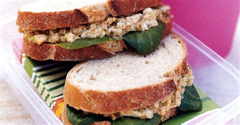 Curried egg, mayo and green shallot sandwiches