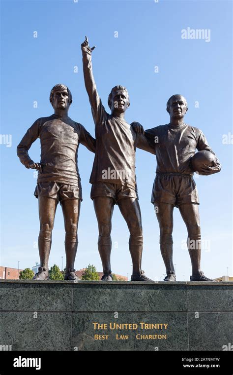 The United Trinity statue at entrance to Manchester United Old Trafford ...