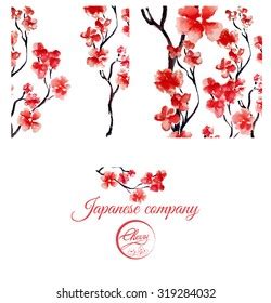 Realistic Sakura Blossom Japanese Red Cherry Stock Vektorgrafik