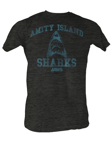 Jaws T Shirt Amity Island Sharks Adult Charcoal Tee Shirt Jaws Shirts