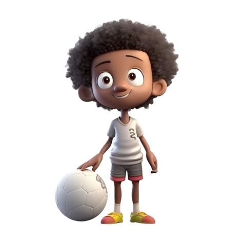 D Render De Un Ni O Afroamericano Con Bal N De F Tbol Foto Premium