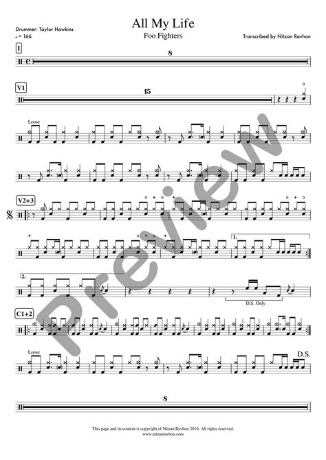 Drum Sheet Music - Foo Fighters - All My Life