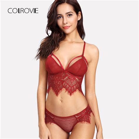 Colrovie Lace Longline Harness Lingerie Set Summer Red Sexy Women