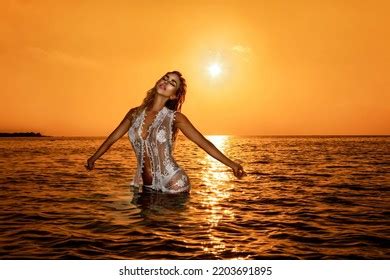 Sexy Woman Bikini Posing Ocean On Stock Photo 2203691895 Shutterstock