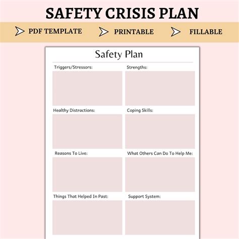 Safety Crisis Plan Template Therapist Tools Coping Skills Suicide