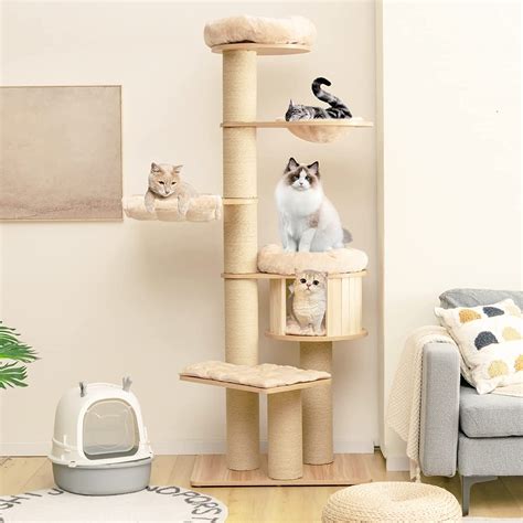 Tangkula Modern Cat Tree Multi Level Large Cat Tower W Cat Condo