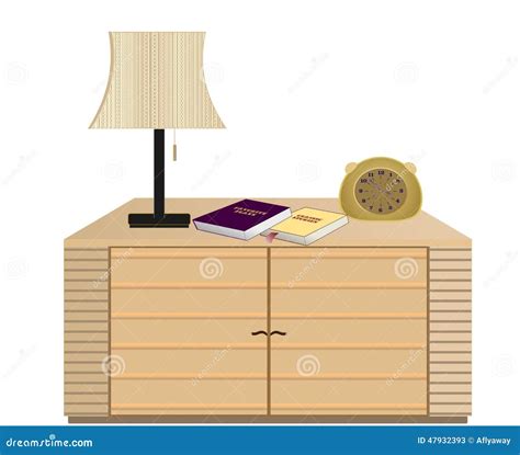 Bedside Table With Lamp Books And Clock Stock Vector Illustration Of