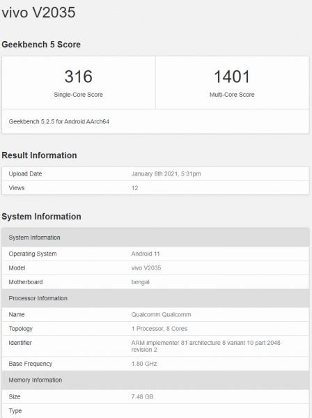 Vivo V2035 Passes Through Geekbench Revealing Key Specs News