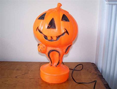 Halloween Pumpkin Black Cat Blow Mold Vintage Orange Etsy Blow