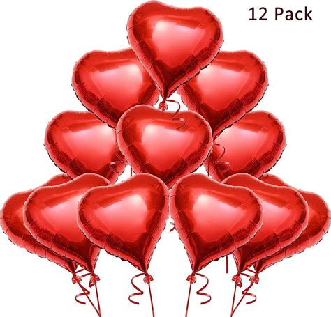 12pcs Red Heart Foil Helium Balloons 18 Inch Valentines Day Balloon For