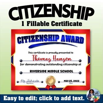 Citizenship Certificate/Award 1 by DP Sharpe Resources | TPT