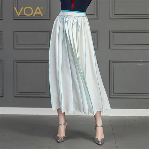 Voa 100 Silk Pleated Skirts Women A Line Long Skirt White Casual Large Size Harajuku Faldas