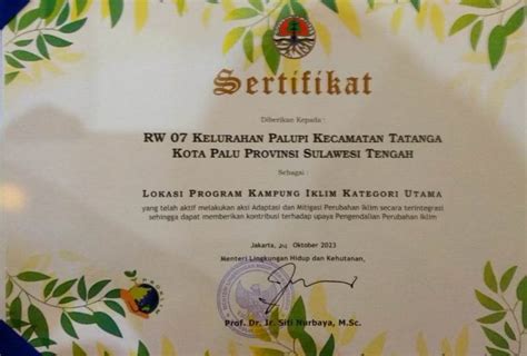 RW 7 Kelurahan Palupi Raih Trophy ProKlim Utama 2023 Dari KLHK RI