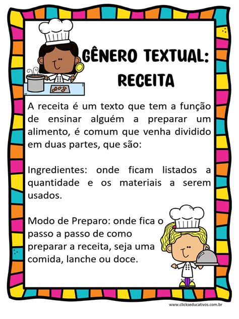 Características Do Gênero Receita - Gênero Textual Receita - Conceito - @clickseducativos | PDF