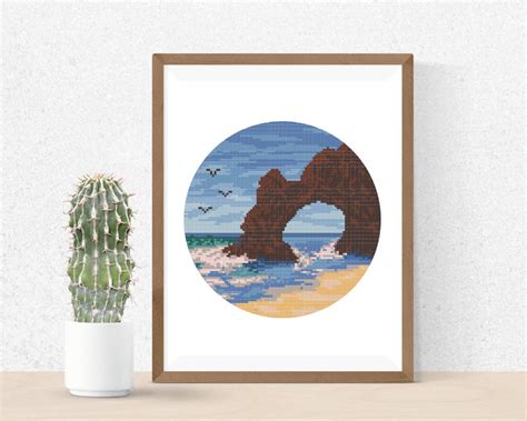 Beach Cross Stitch Pattern Easy Ocean Waves Nature Embroidery Etsy