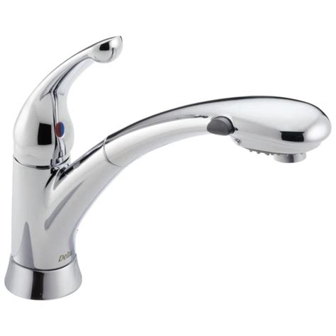 Delta Signature Chrome Handle Deck Mount Pull Out Kitchen Faucet At